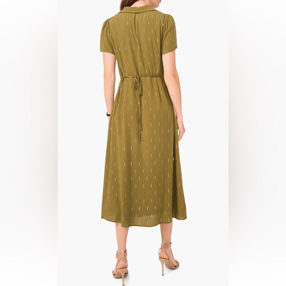 Halogen Metallic Accent Tie Back MIDI Shirt Dress - Picture 2 of 4